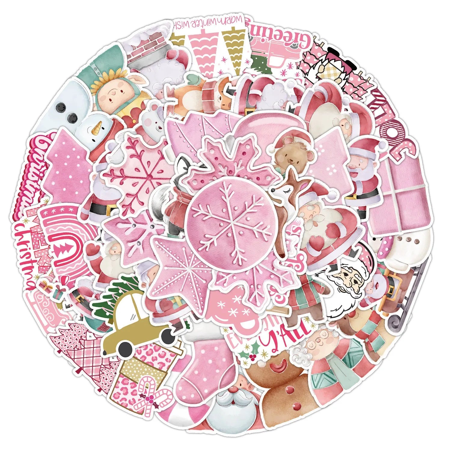 Waterproof Christmas sticker set showing 50 cute holiday designs for car phone computer decoration