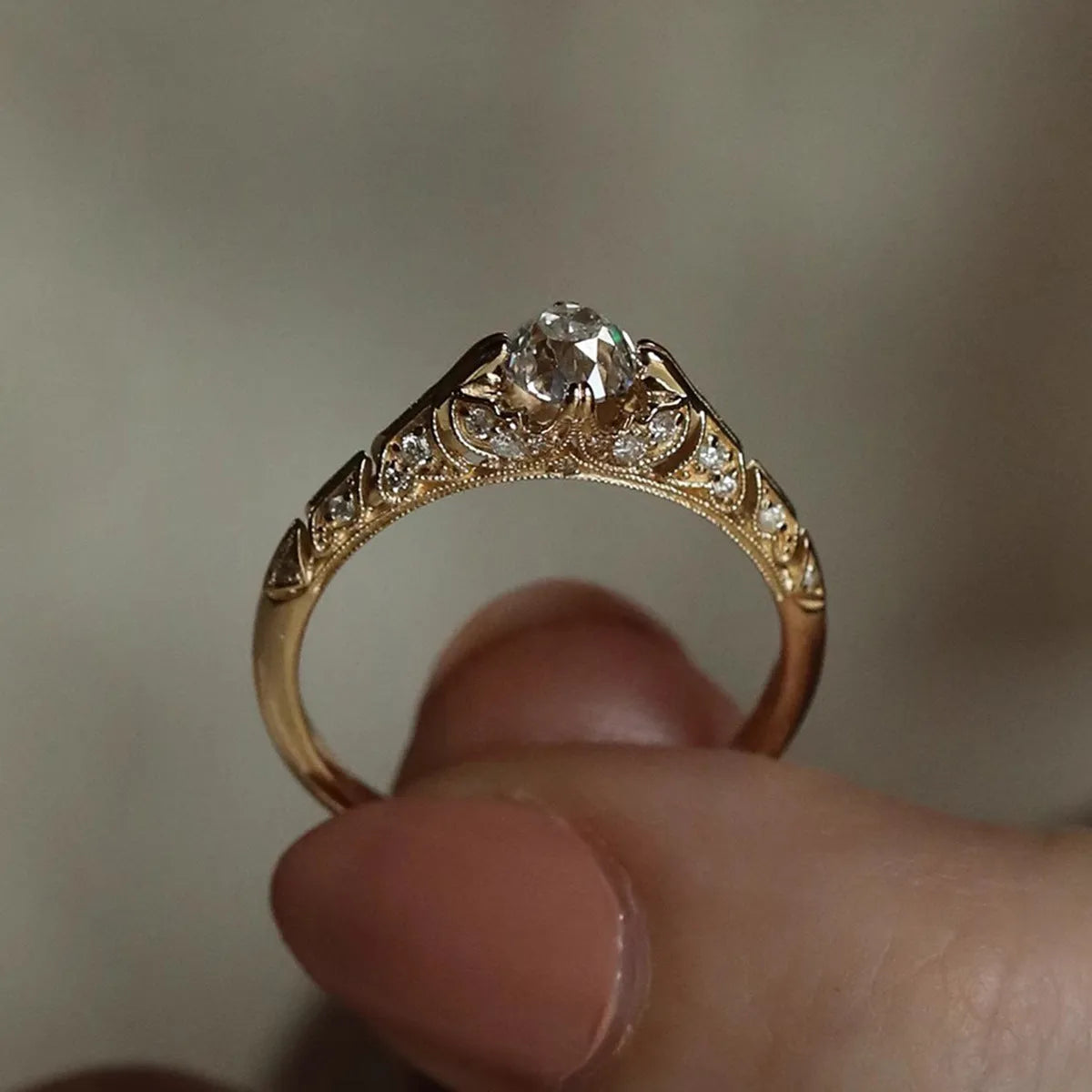 S925 sterling silver geometric ring in yellow gold tone with micro inlay, shown for women in US sizes 6 to 10