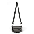 Black waterproof Oxford cloth messenger bag with a chain detail, shown as a crossbody bag.