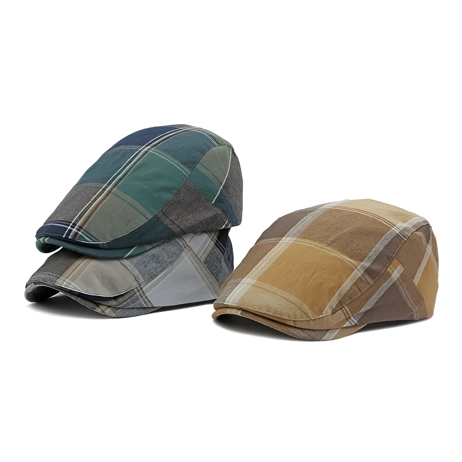 Men's thin cotton adjustable peaked cap with flat top in dark green for summer sunshade