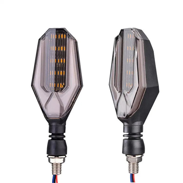 Motorcycle two-colour LED steering indicator signal set with light guide technology