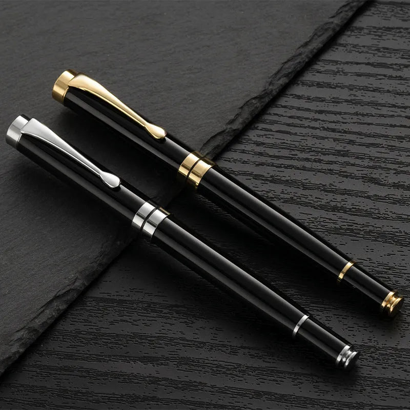 Metal fountain pen with F 0.5mm nib in black gold clip colour option