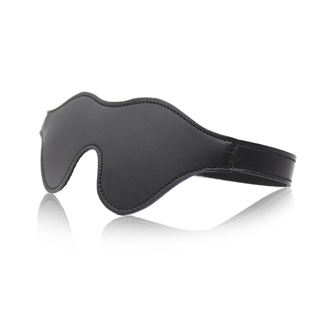 Leather eye mask with three-dimensional design and Velcro adjustment strap