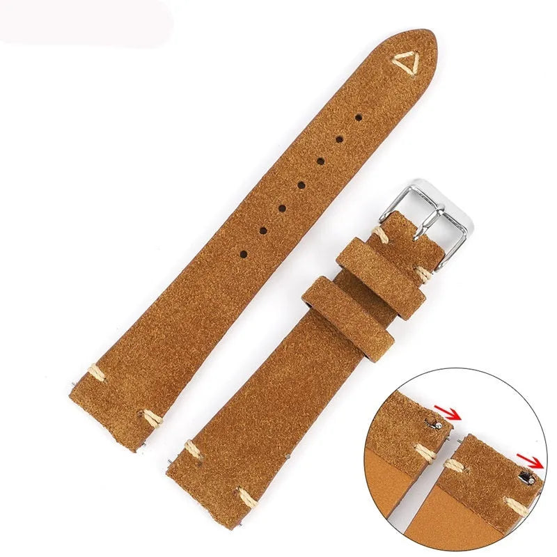 Small waist watch strap in genuine brown suede leather for a 20mm or 22mm watch.