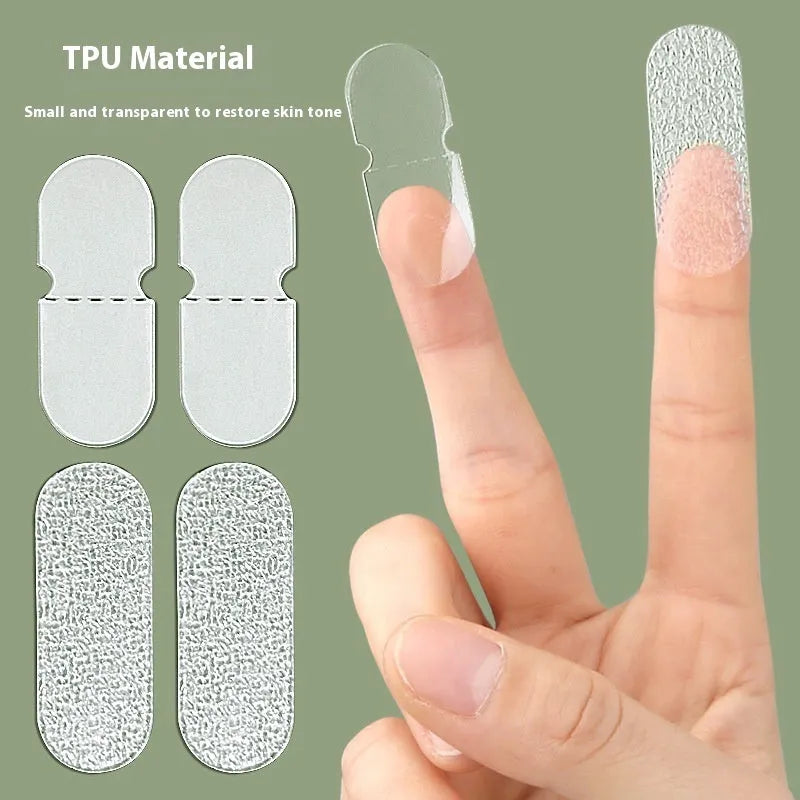 Transparent TPU ear support patches showing frosted and clear options with adhesive backing