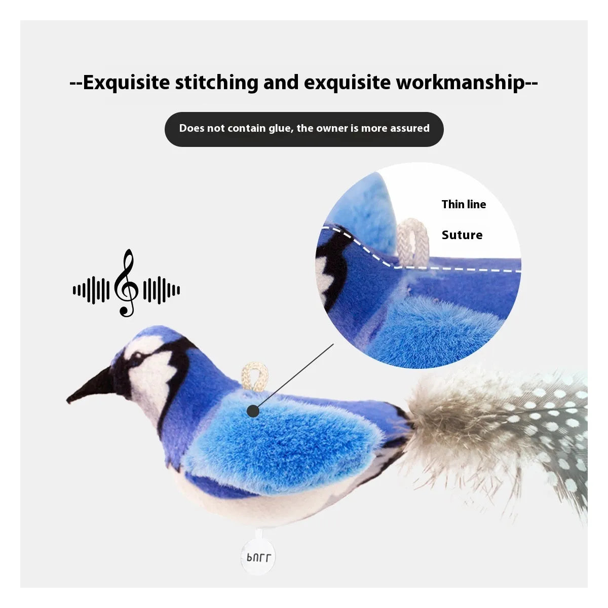 Bird simulation plush cat toy in blue kingfisher colour with realistic bird shape design