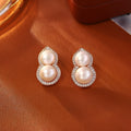 Copper stud earrings with freshwater pearl gourd leaf pendant in rose gold gold silver