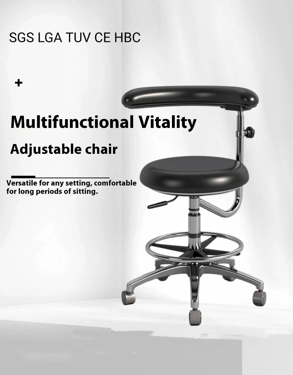 Black leather dental chair with hydraulic lift for dental hospitals and clinics