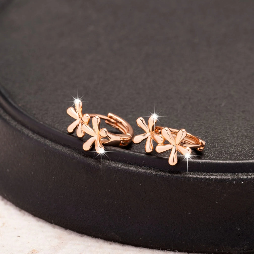 Rose gold circular earrings with waterdrop flower design using electroplating for women