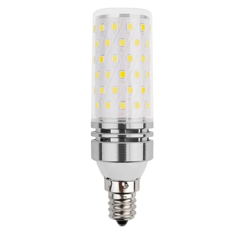 E14 screw base LED corn light bulb showing 60 yellow LED beads and three colour temperature settings.