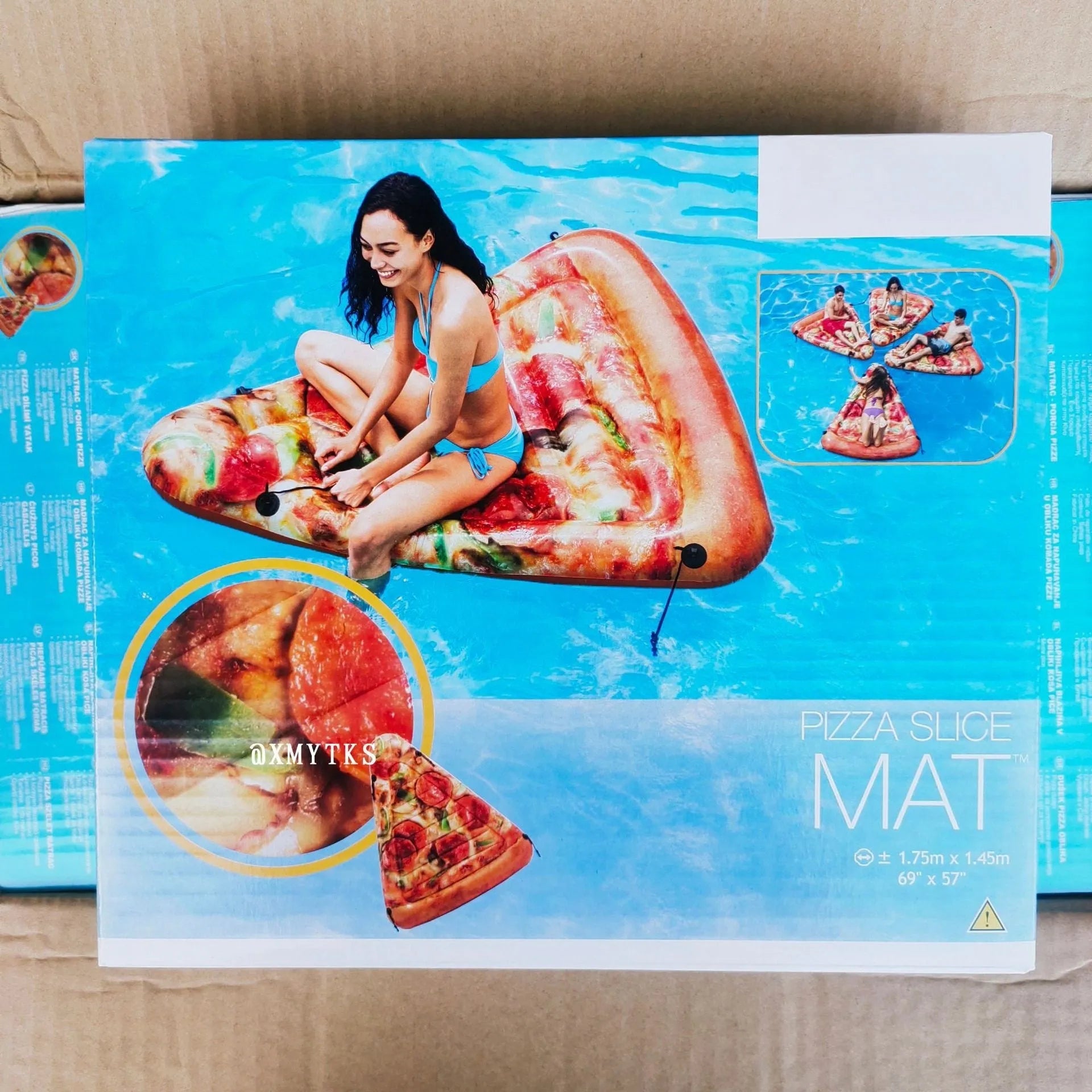 Large inflatable pizza-themed surfboard float for pools and beaches