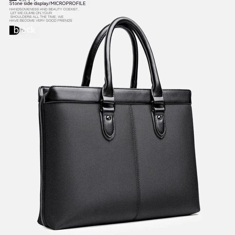 Office handbag portable briefcase file bag with PU outer and Oxford fabric lining in black or blue