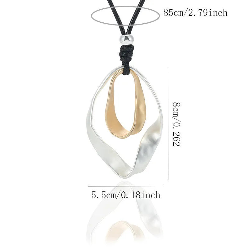 Geometric exaggerated triangle pendant necklace women alloy electroplated silver gold microfiber chain bohemian style