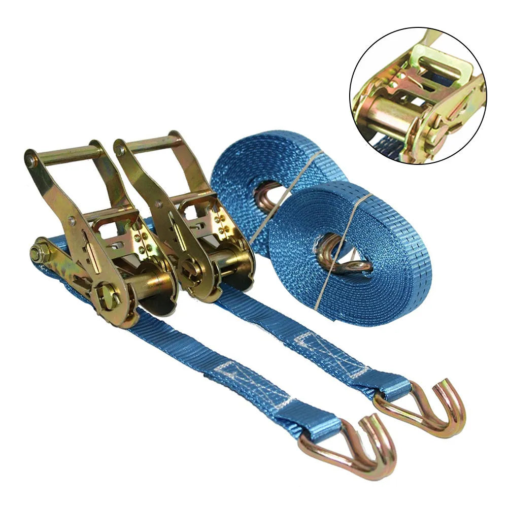 Ratchet tensioner furniture fastening strap with double hook system for cargo binding