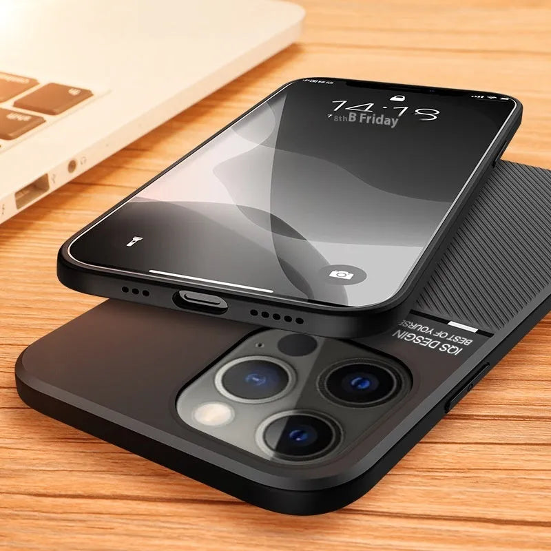 Promax textured magnetic silicone phone case for Apple iPhone 14 series in black with leather-style finish