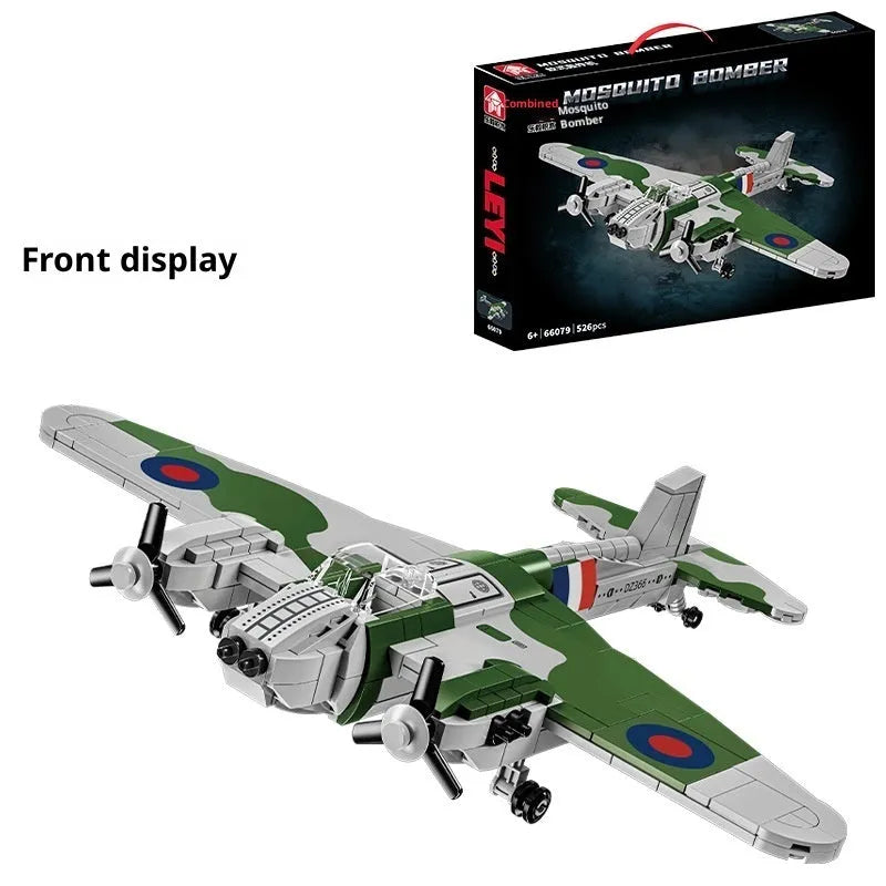 Building blocks airplane model Mosquito bomber set with 526 plastic pieces in colour box