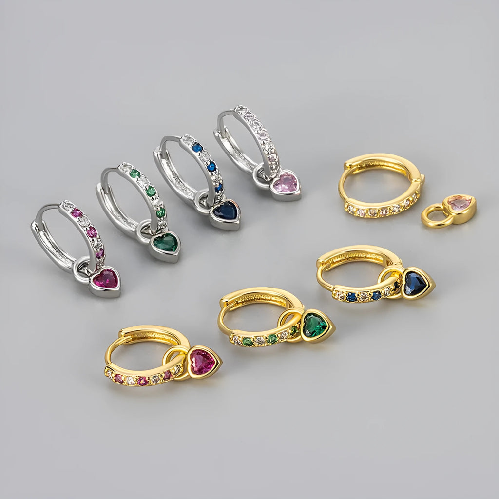 Women's fashion heart clip earrings with zircon gemstone in gold or white gold colour finish