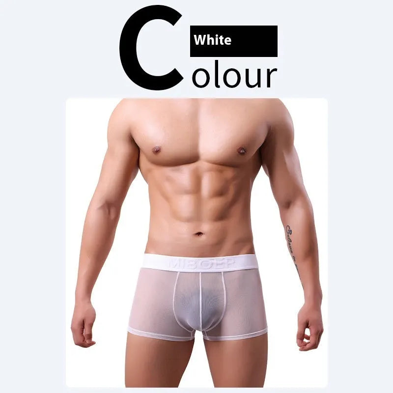 Men's thin polyester boxer shorts in six colours including black, white and sapphire blue