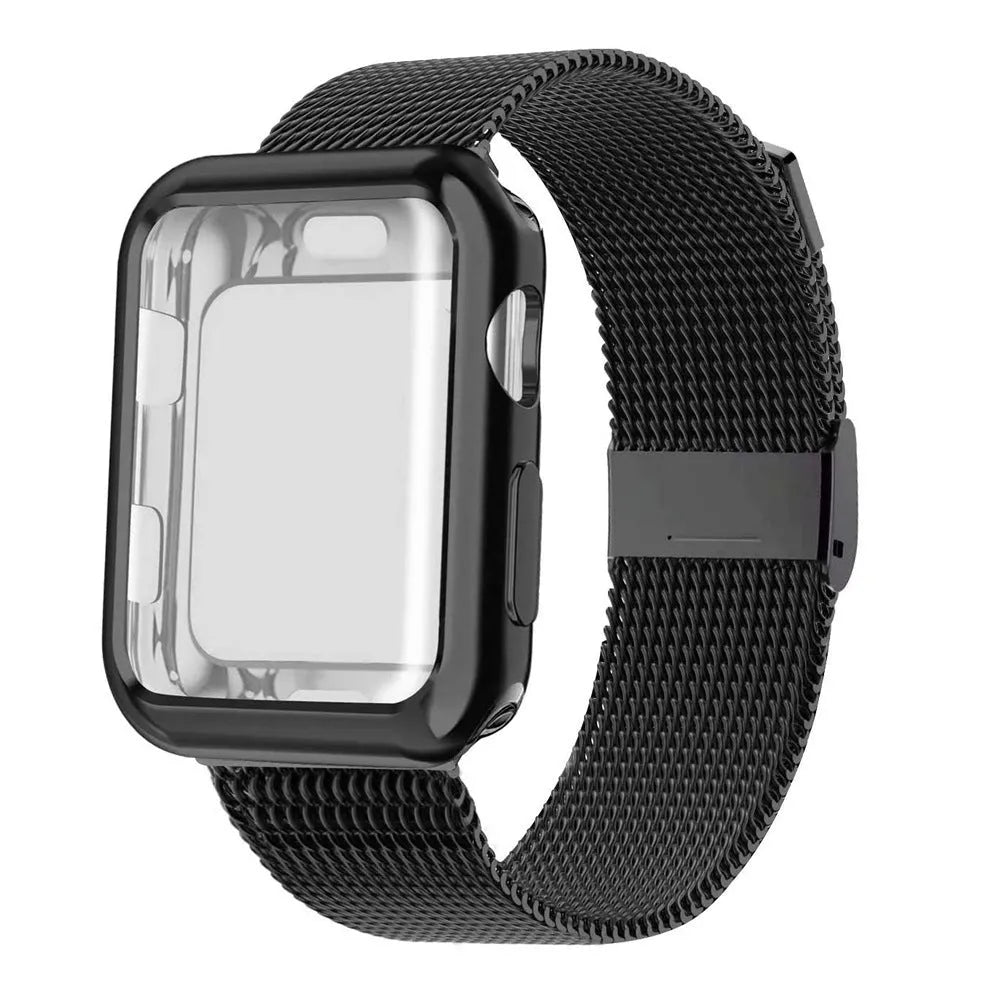 Magnetic Milan metal and TPU Apple Watch band in multiple colours with a storage case.
