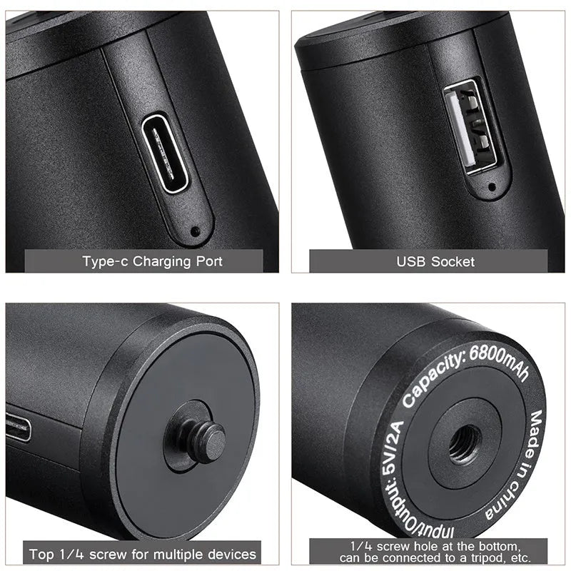 Black aluminium alloy portable power bank with integrated handle showing 12.5cm length
