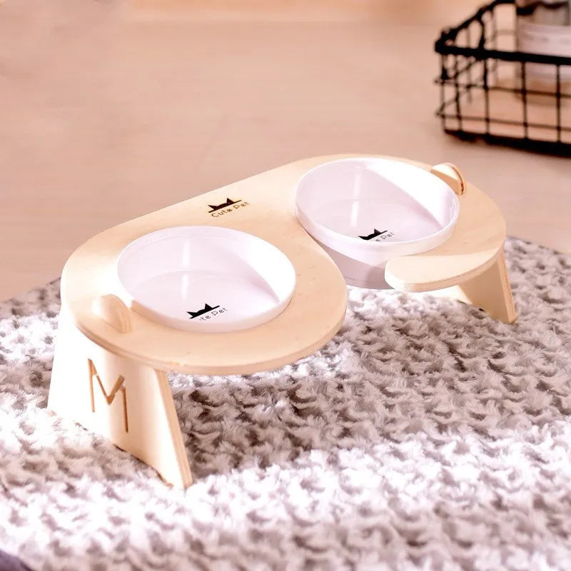 Ceramic pet bowl with dining table stand for cats and small dogs, single or double bowl style