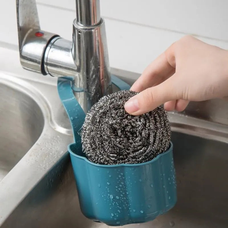Nordic style plastic sink drain basket in dark blue, 20cm length kitchen storage organiser