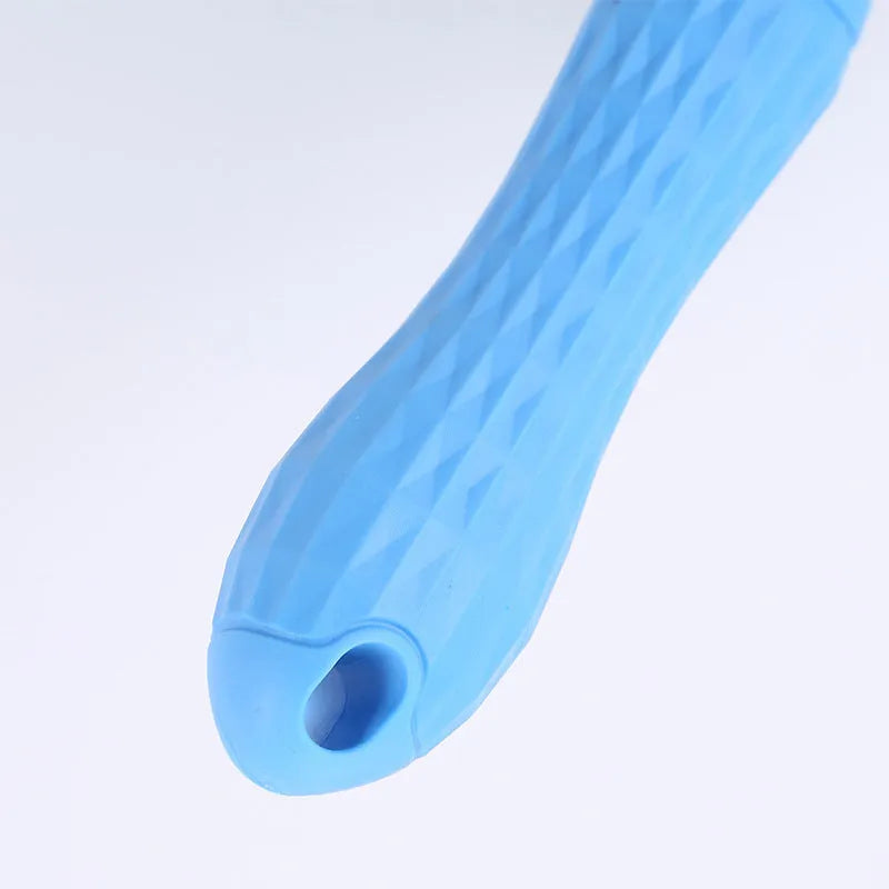 Self-cleaning pet comb with thick steel needles, ABS/TPR body, 18.5cm x 10cm, blue or pink, for cats and dogs.