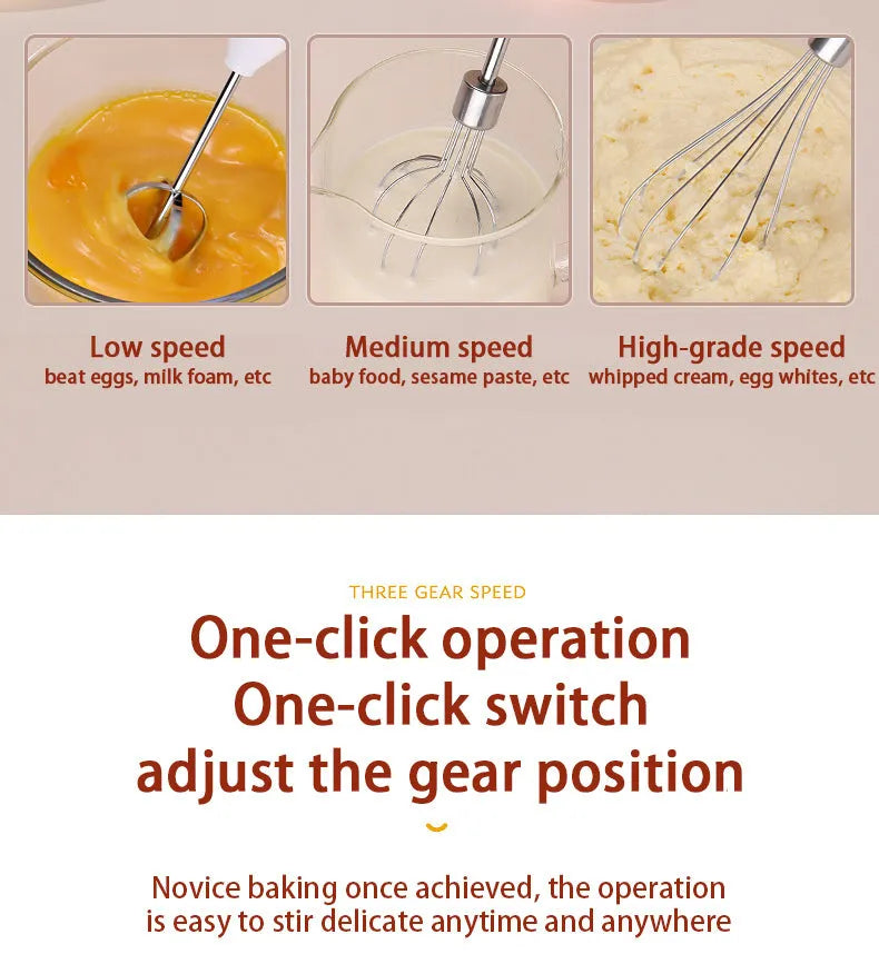 Hand-held electric whisk in Black for household baking with small straight handle wireless design