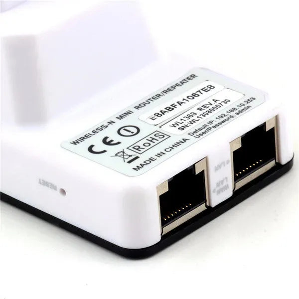 Compact 300Mbps Wireless-N Mini Router with two LAN ports and WPS button for Wi-Fi extension