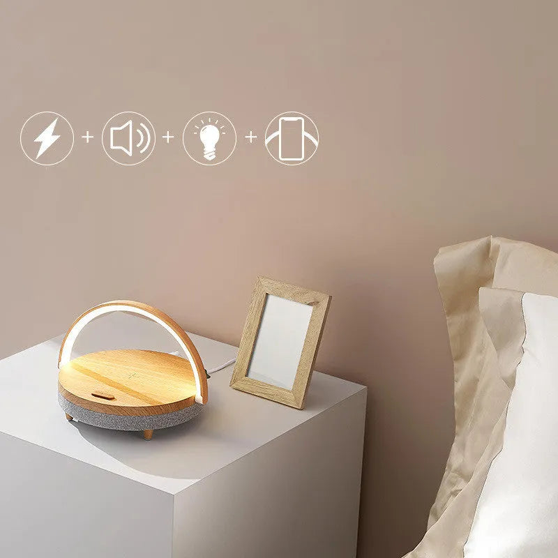 Wireless charging LED night light with Bluetooth speaker and mobile phone holder in marble pattern finish