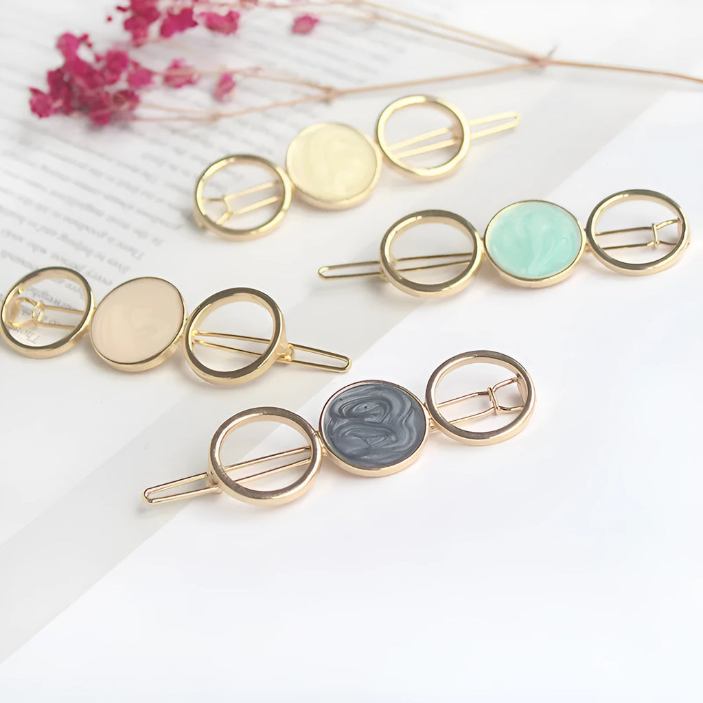 Round metal hairpin with opal crystal, 7cm, alloy silver plating, geometric design