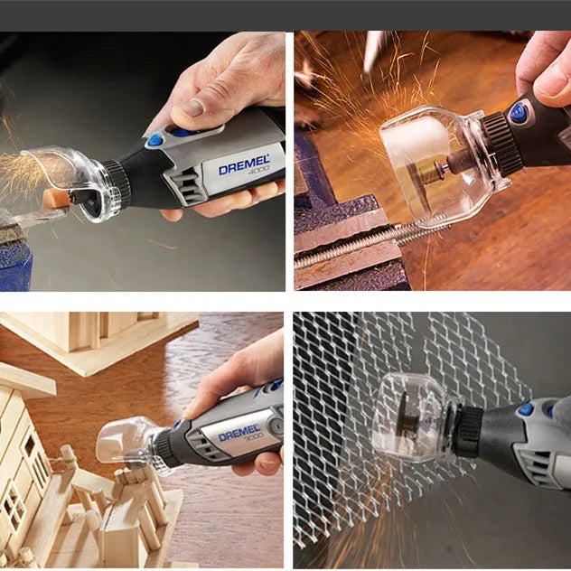 Transparent plastic horn-shaped safety cover for Delta power tools with 17.5-19mm thread port.