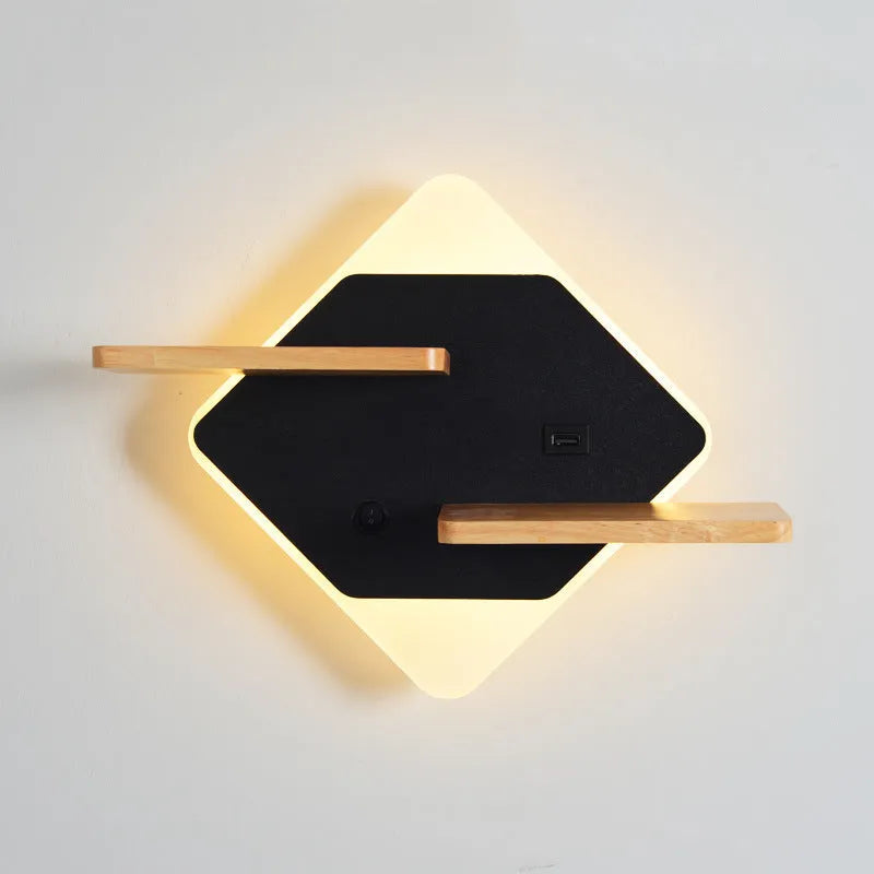 Bedside lamp with acrylic shade available in round or square designs with USB charging port option