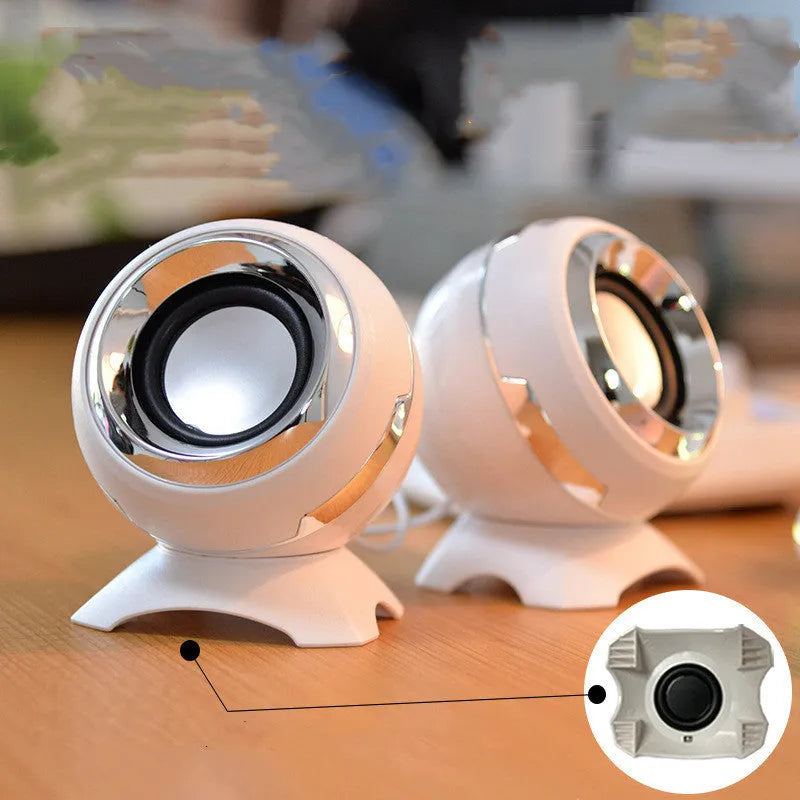 Compact USB desktop speakers in black gold, black plating, white gold or white plating with 3W stereo output