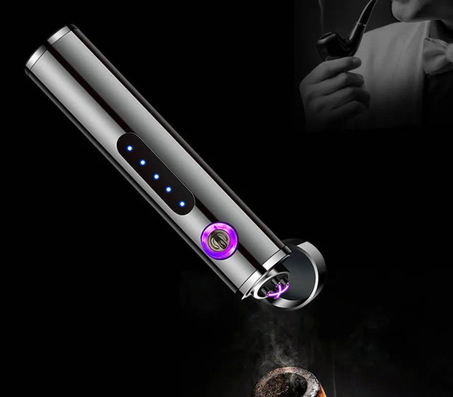 USB electronic cigarette lighter with metal cylindrical body, 8.4 x 1.4 cm, in black colour option