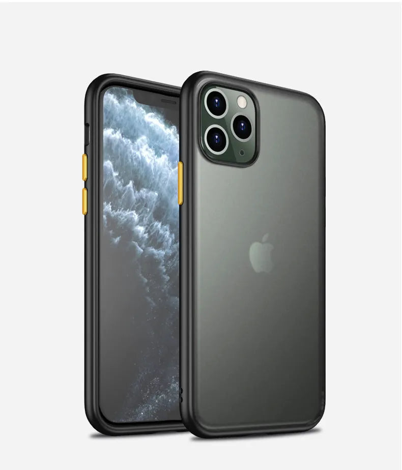 Black frosted hard shell protective case for iPhone 11 with visible corner airbag design
