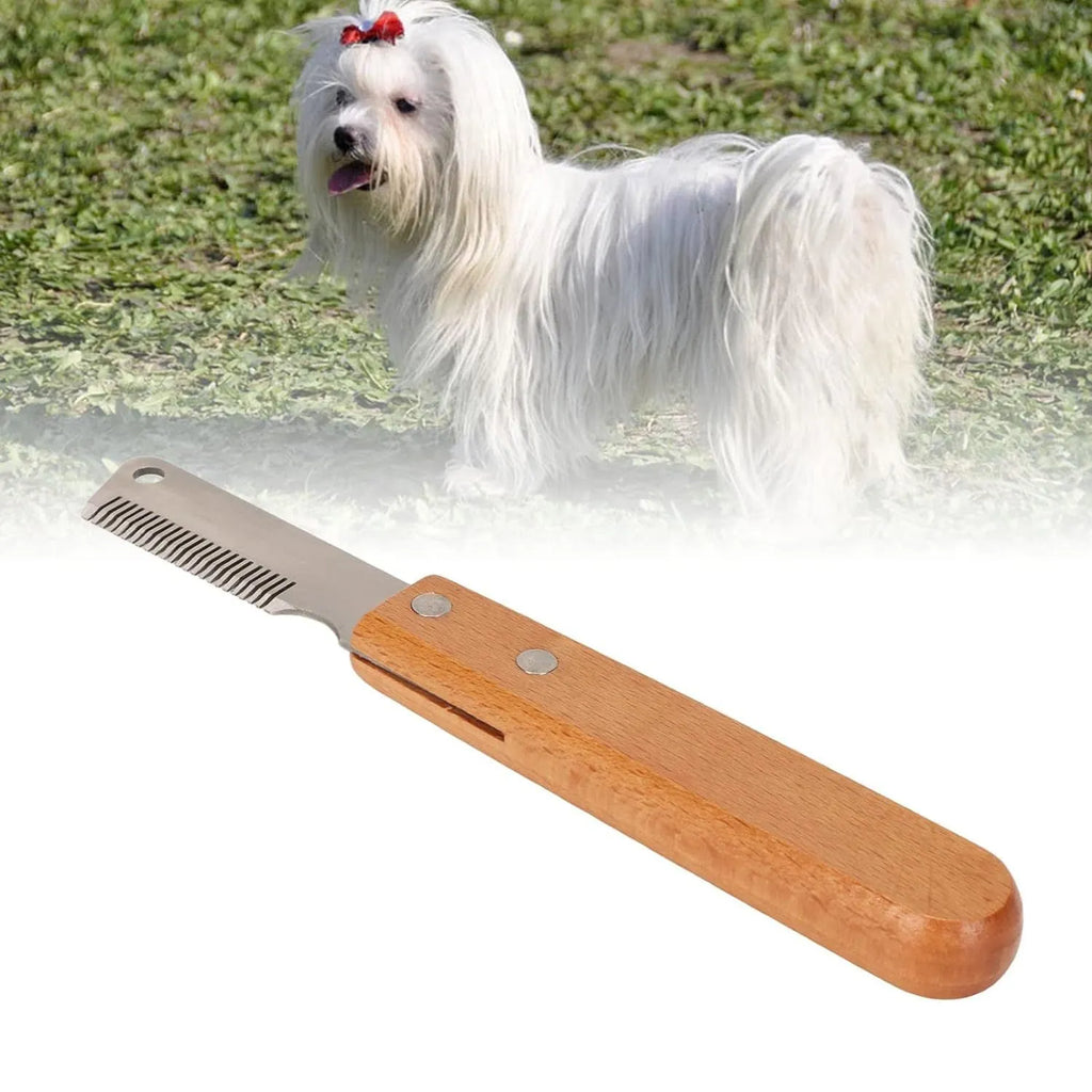 Wood handle pet stripping knife grooming tool for dogs and cats with two size options