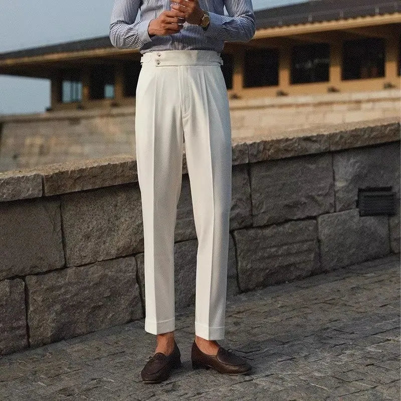 Men's straight leg formal trousers in slim fit available in black, white and apricot colours