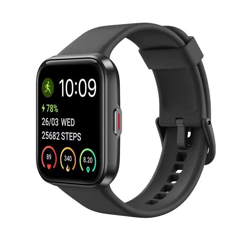 Voice call smart watch with IPS touch screen showing health metrics display in black colour option