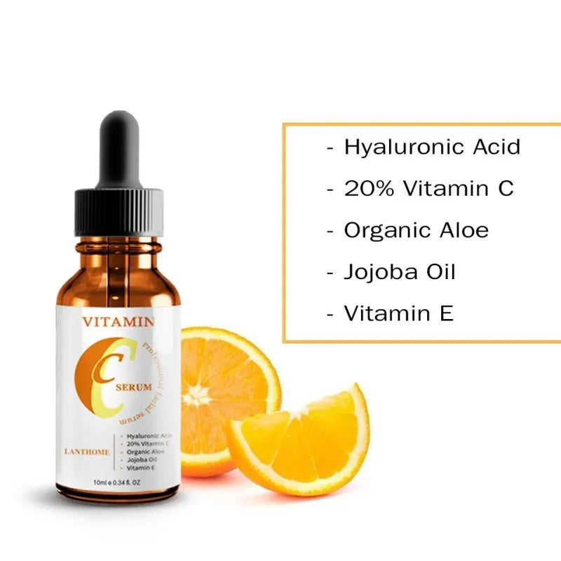 10 ml facial serum bottle with Vitamin C and hyaluronic acid for brightening and anti-aging