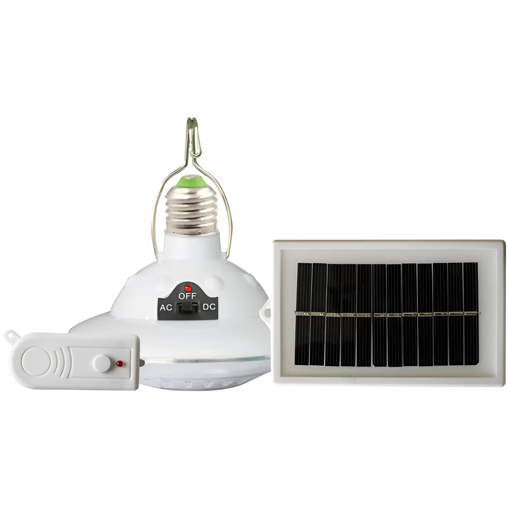 White solar-powered camping LED light set with 10W polysilicon panel and 3m connecting wire