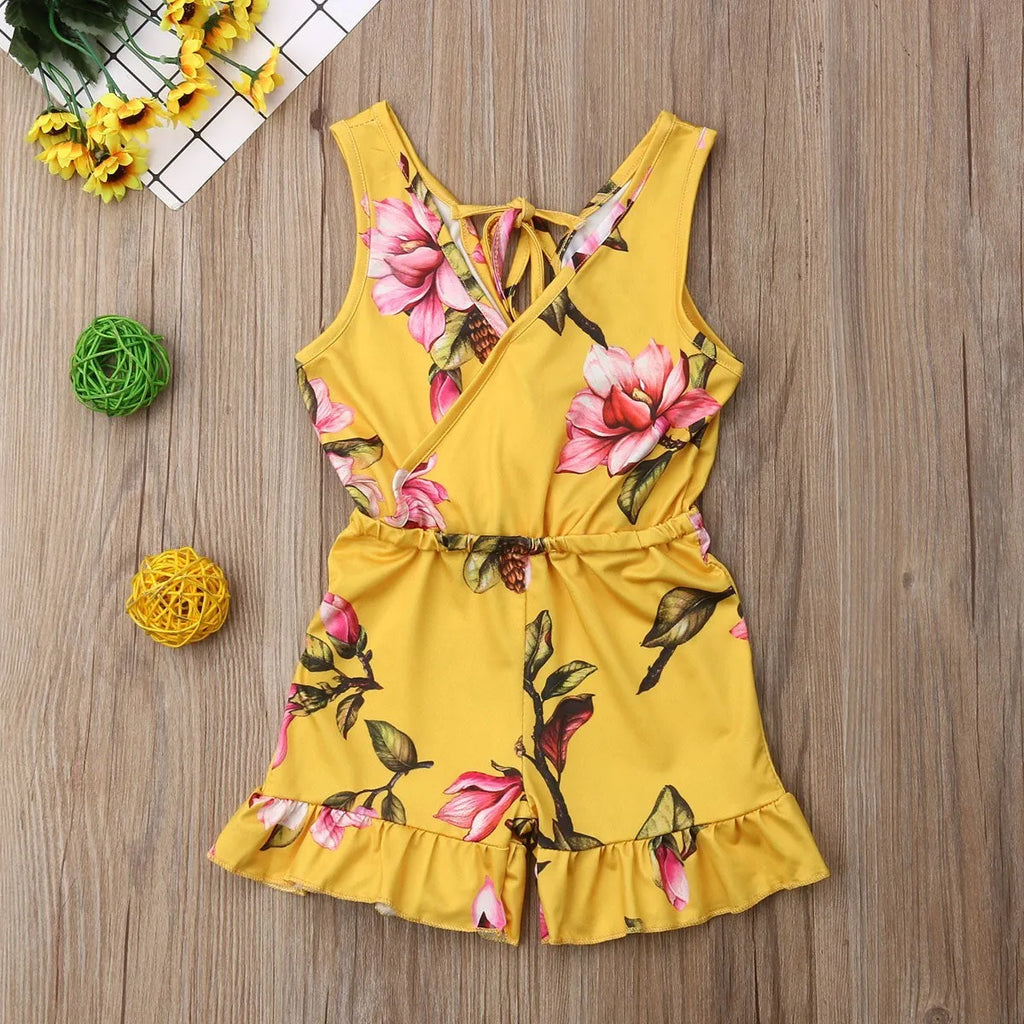 Cotton floral summer outfit for baby girl in white or yellow colour