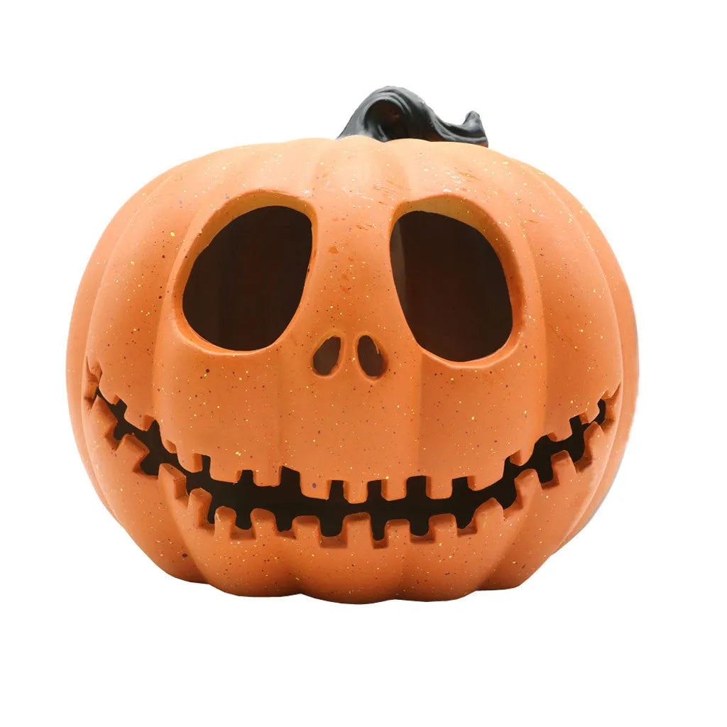 Halloween skull hooded pumpkin lantern in yellow, 23x19cm, hollow out design, resin with electronic component