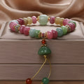 Chinese style natural colour tourmaline bracelet with floral lotus seedpod pendant for women