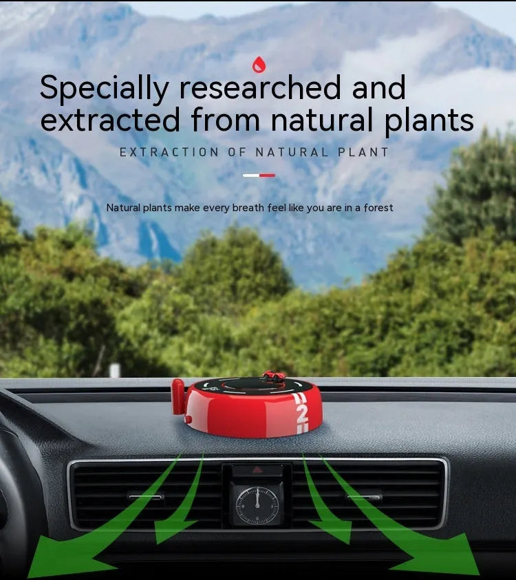 Round solar-powered car aromatherapy decoration with ambient light in black, red, or white colours