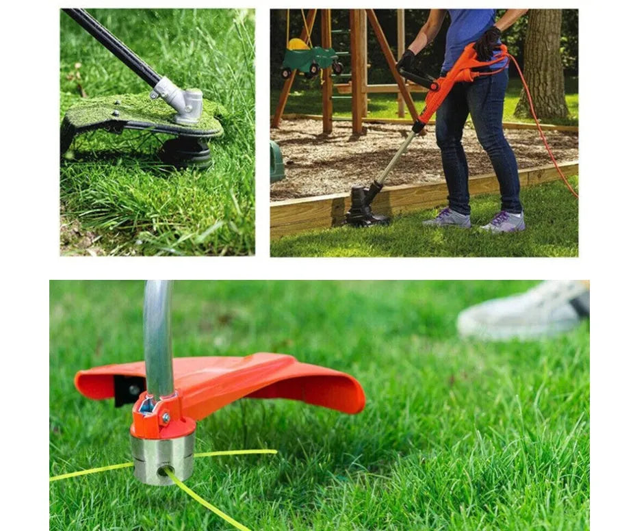 Luzhu silver aluminium lawn mower grass trimmer head replacement kit with four light yellow ropes and wrench