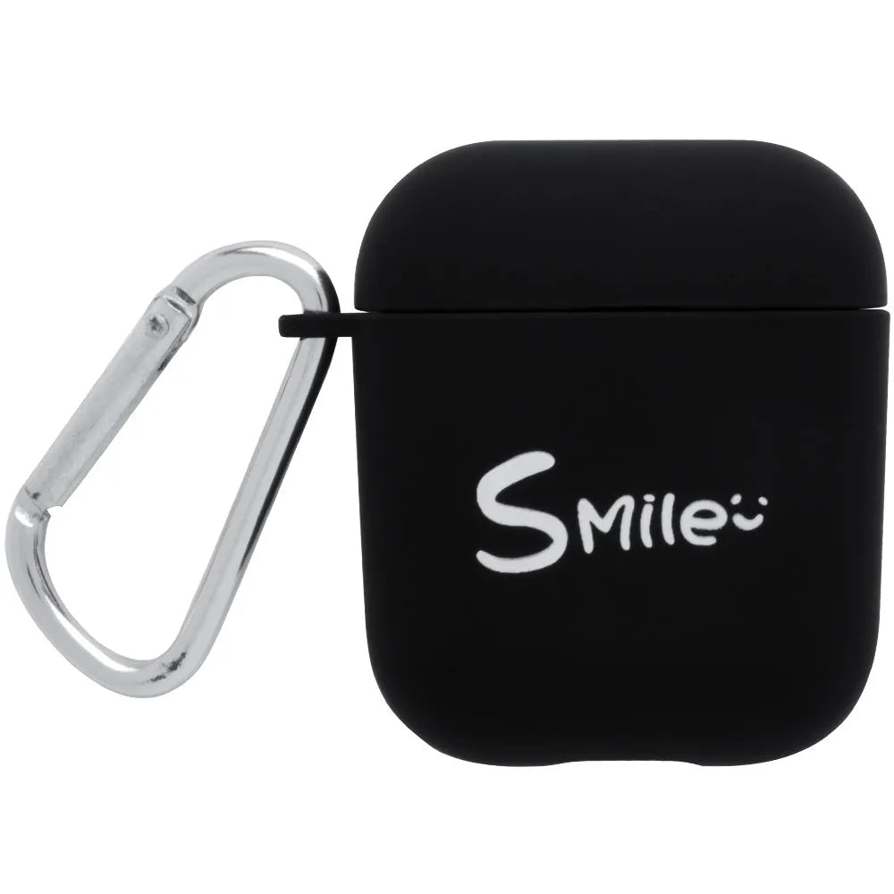 Black and Pink AirPods case covers with Flower, Love, and Smiley face emoji designs.