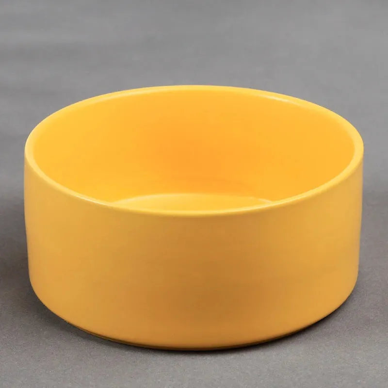 Ceramic cat and dog food bowl with bamboo wood frame, diameter 15.5cm, in white