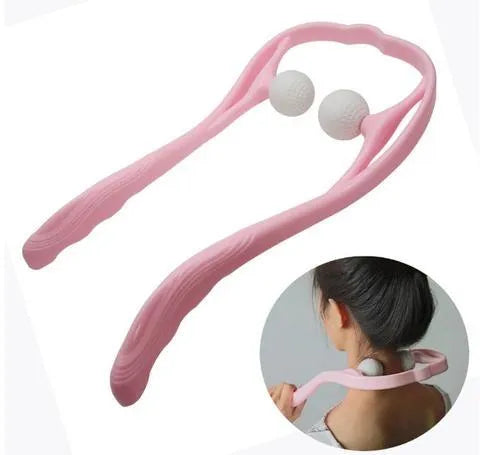 Swan-shaped hand roller neck massager with removable heads in blue, green, and pink colours