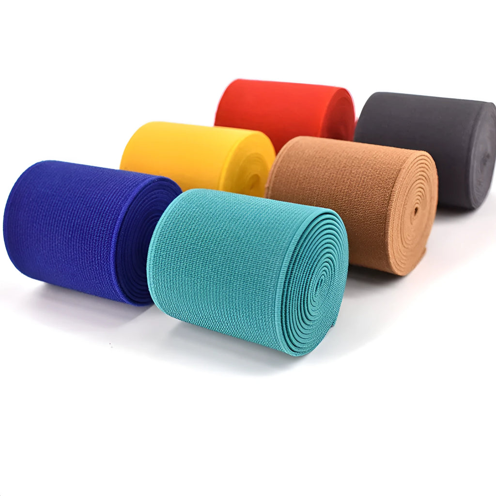 5cm wide rubber elastic band in ten fashion colours including black, brown and blues